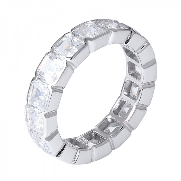 قطع Asscher البيع بالجملة مكعب الزركونيا الأبيض الروديوم على خاتم الخلود الفضة الاسترليني 