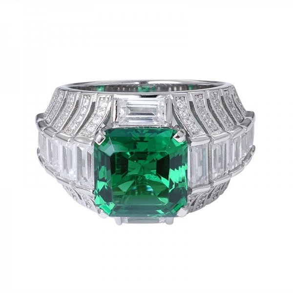 ابتكر Asscher الروديوم الأخضر الزمردي على خاتم الزواج من الفضة الإسترليني 