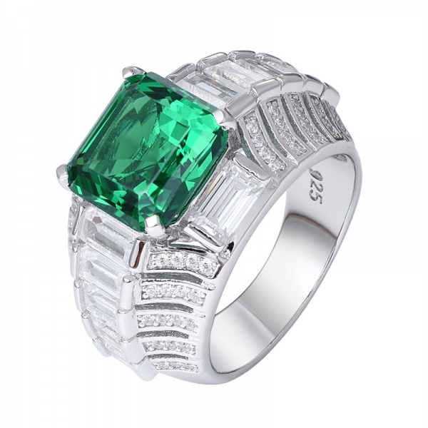 ابتكر Asscher الروديوم الأخضر الزمردي على خاتم الزواج من الفضة الإسترليني 