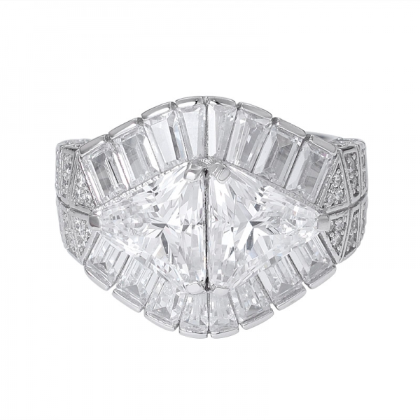  مثلث روديوم مكعب أبيض فوق خاتم زواج من الفضة الإسترليني للنساء 