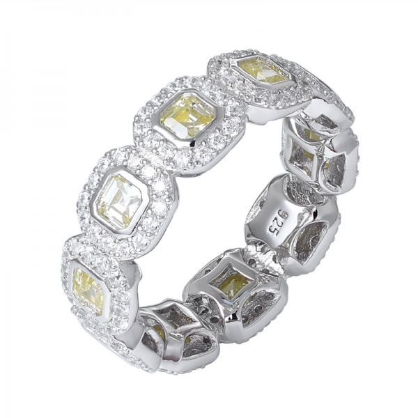 أصفر تشيكوسلوفاكيا الماس asscher قطع الروديوم فوق خاتم الخلود الفضة الاسترليني 