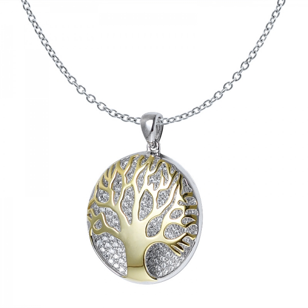 زركونيا بيضاء مكعب 2 لهجة مطلية على شكل شجرة الفضة الاسترليني قلادة للنساء 