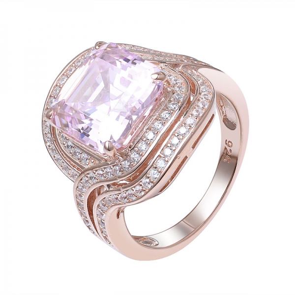  Asscher قطع الماس الوردي تقليد الذهب الوردي فوق 925 خاتم زواج من الفضة الإسترليني 