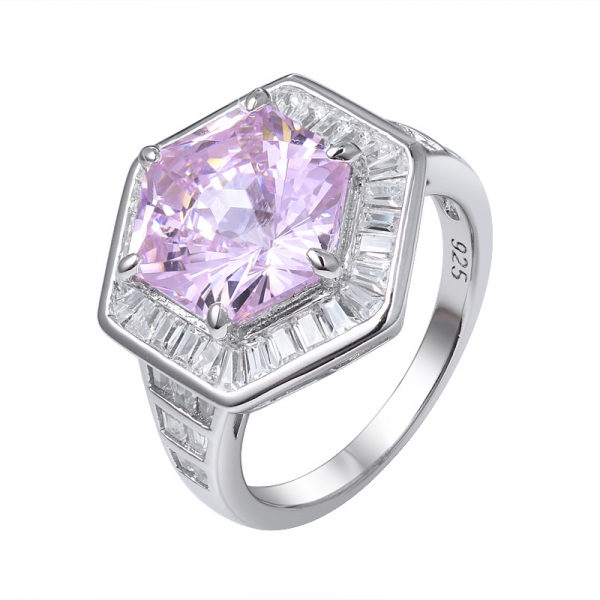 خلق الماس الوردي شكل سداسي خاص 925 خاتم الخطوبة الفضة الاسترليني 