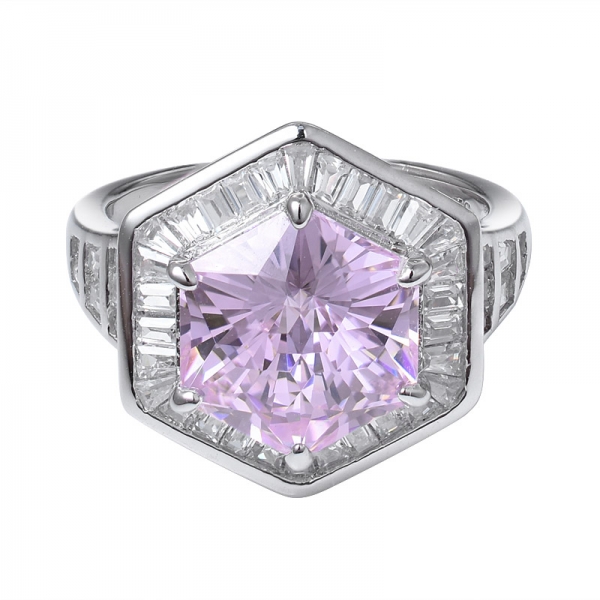 خلق الماس الوردي شكل سداسي خاص 925 خاتم الخطوبة الفضة الاسترليني 