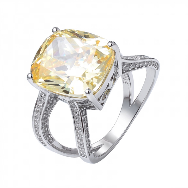 قطع الماس الأصفر على شكل وسادة تم إنشاؤه 925 خاتم زواج من الفضة الإسترليني 