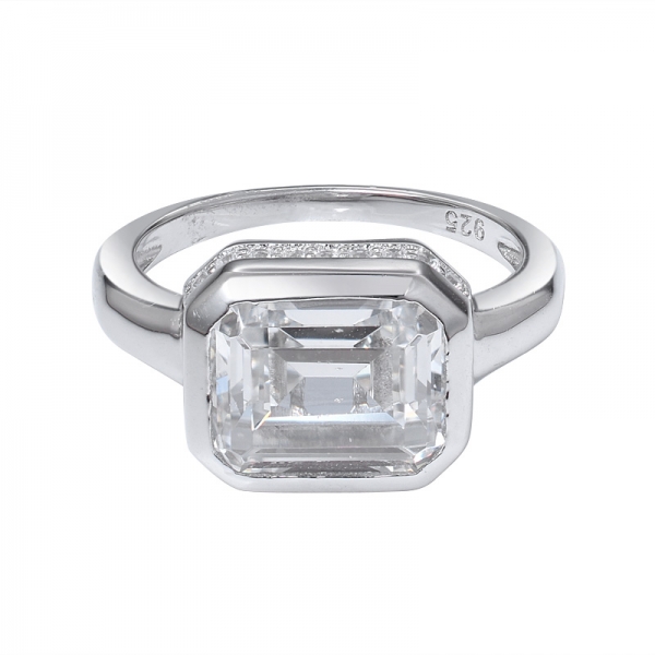 الماس ز اللون زركونيا مكعب قطع الزمرد 925 خاتم الخطوبة الفضة الاسترليني 