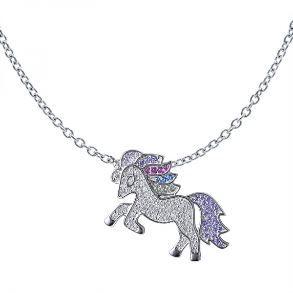 زركونيا مكعب ملون الروديوم فوق حصان من الفضة الإسترليني شارب مجموعة مجوهرات قلادة 