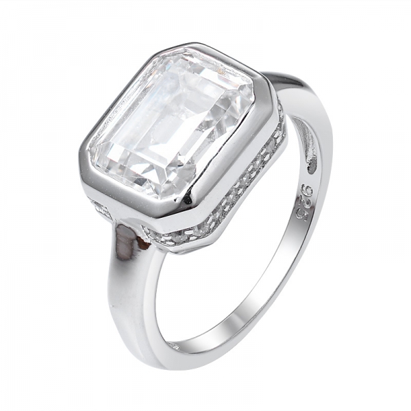 الماس ز اللون زركونيا مكعب قطع الزمرد 925 خاتم الخطوبة الفضة الاسترليني 