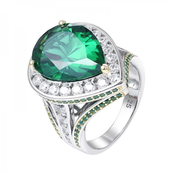 قطع الزمرد الأخضر الكمثرى خلق الروديوم فوق 925 خاتم الفضة الاسترليني 