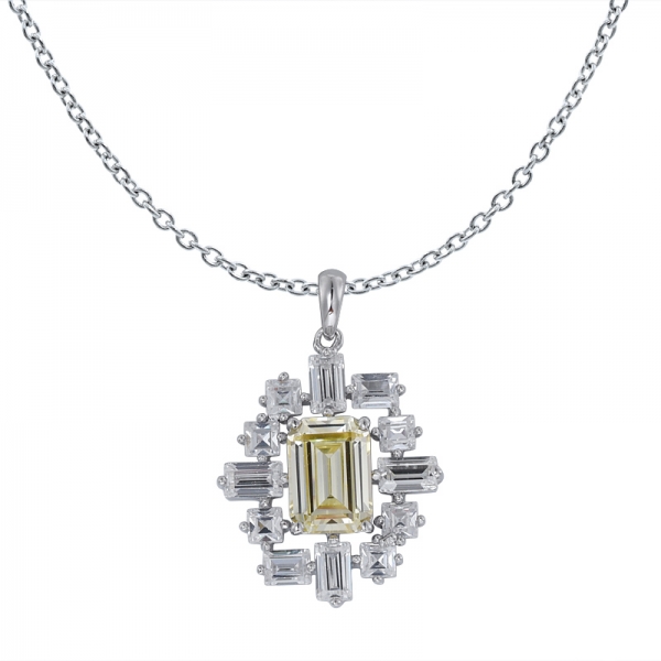 ابتكر الماس الأصفر قطع الزمرد الروديوم على قلادة الفضة الاسترليني للنساء 
