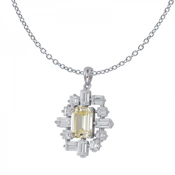 ابتكر الماس الأصفر قطع الزمرد الروديوم على قلادة الفضة الاسترليني للنساء 