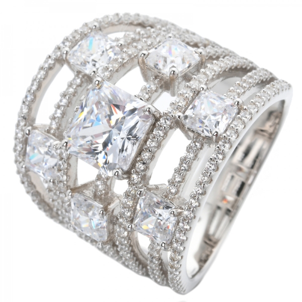ETON Jewelry White Full cz princess Stone Ring 925 خاتم الخطوبة من الفضة الإسترليني 