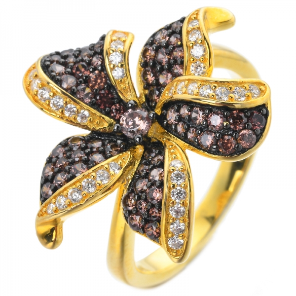 الذهب اللون النساء مجوهرات الأزياء القهوة براون تشيكوسلوفاكيا خاتم زهرة 