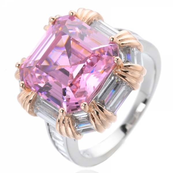 الوردي Asscher قص خاتم مكعب قلادة القرط مجموعة مجوهرات هدايا مجموعات للنساء 