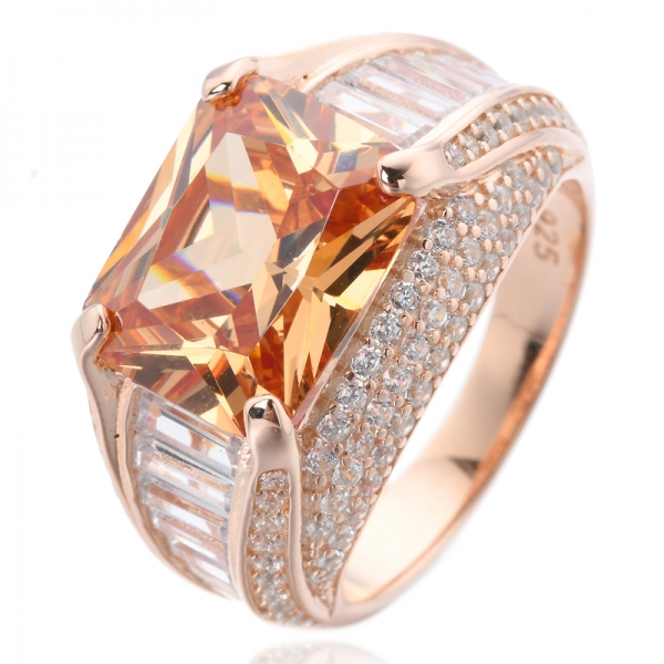 خاتم زفاف نسائي مطلي بالذهب الوردي عيار 18 قيراط مكون من أحجار كريمة مورجانيت 