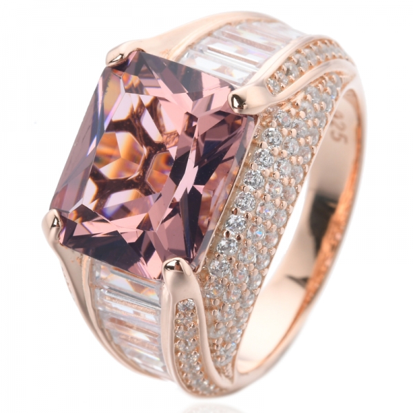 خاتم زفاف نسائي مطلي بالذهب الوردي عيار 18 قيراط مكون من أحجار كريمة مورجانيت 