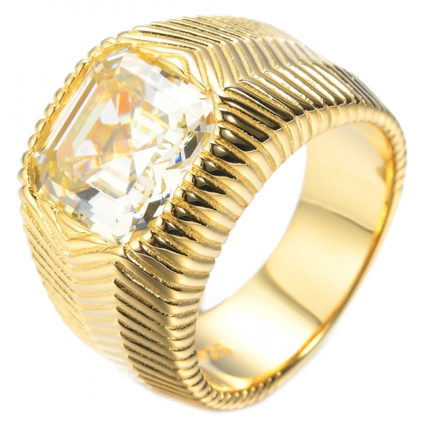 خاتم من الفضة الإسترليني مطلية بالذهب الأصفر مع قطع Asscher Canary CZ
 