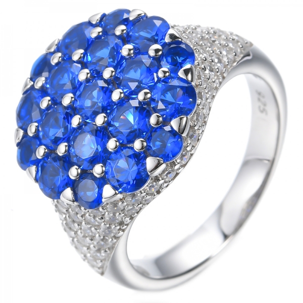 صنع المختبر خاتم فضة إسترليني مطلي بالروديوم الأزرق الملكي
 