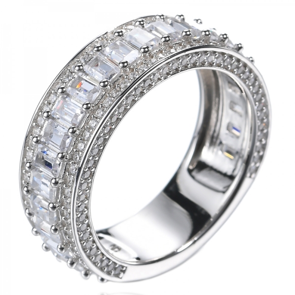 الرغيف الفرنسي وشكل دائري الماس خاتم الزواج الفضة الاسترليني
 
