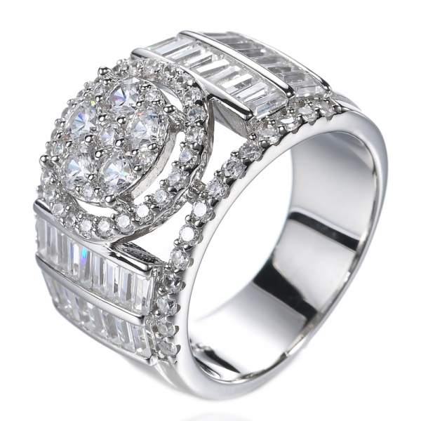 خاتم فضة الاسترليني العنقودية الماس الأبيض
 
