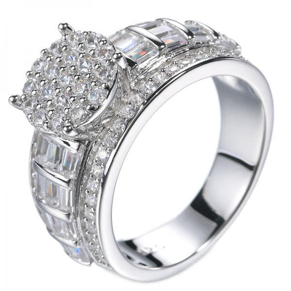 925 الفضة الاسترليني جولة الأبيض تشيكوسلوفاكيا الماس العنقودية خاتم الزفاف هالو
 