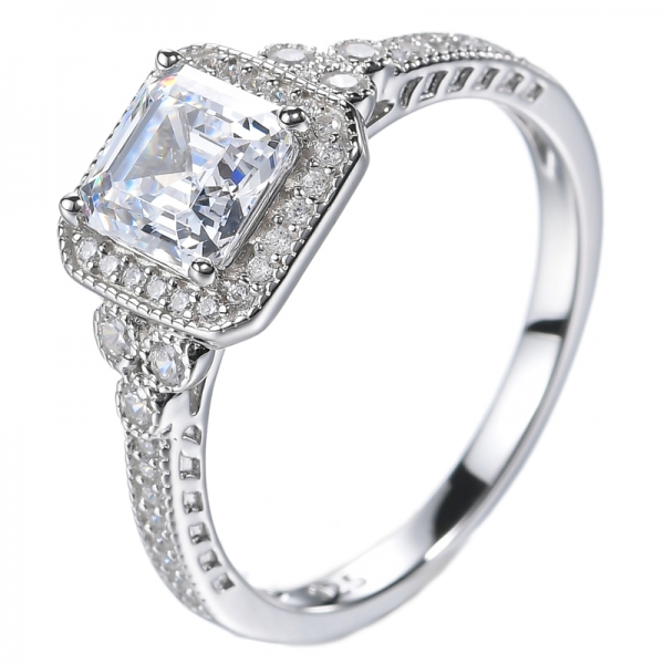 7.0 مللي متر الأميرة قص واضح تشيكوسلوفاكيا الماس مقلد خاتم الزواج الفضة الاسترليني
 