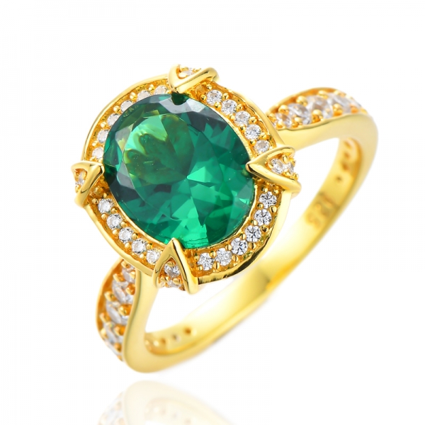 خلق الزمرد الأخضر والأبيض زركونيا مكعب الذهب الأصفر على خاتم الفضة الاسترليني
 