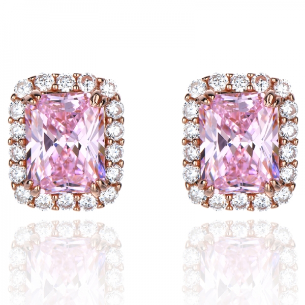 الماس الوردي والأبيض زركونيا مكعب الذهب الوردي عيار 18 على أقراط فضة الاسترليني 3ctw
 