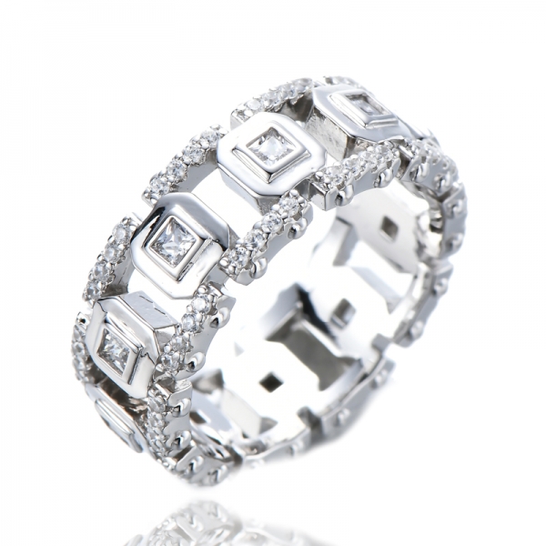 خاتم زفاف إيتيرنيتي 2.0 مم مربع أبيض مكعب مطلي بالفضة بلونين للنساء
 