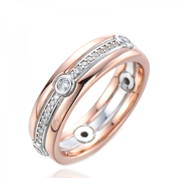 خاتم رائع من الزركونيا المكعب باللونين الأبيض والذهب الوردي / الوردي 