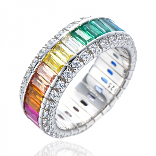 خاتم من الفضة الإسترليني عيار 925 متعدد الألوان مرصع بحجر الزركونيا مكون من أحجار كريمة 