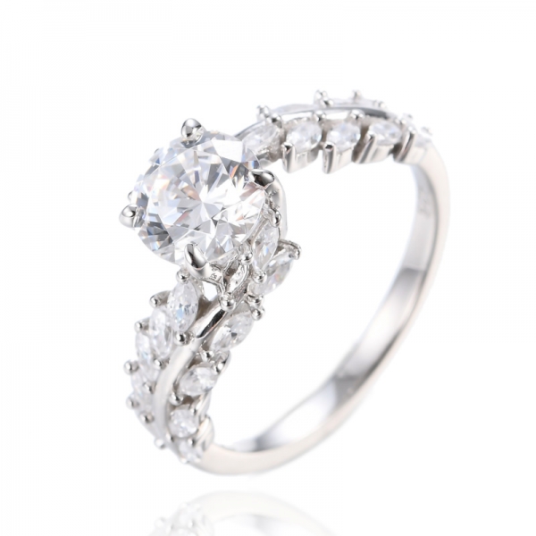 الاسترليني الفضة المصنوعة يدويا عرقوب منحني مقلد جولة رائعة قطع الماس خاتم الزفاف 