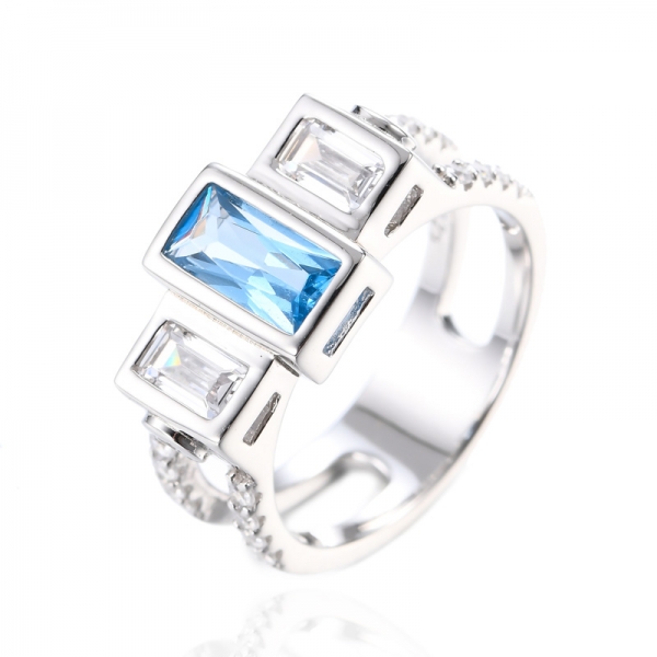 925 الفضة الاسترليني مقلد الياقوت الأزرق خاتم الماس زركونيا مكعب 