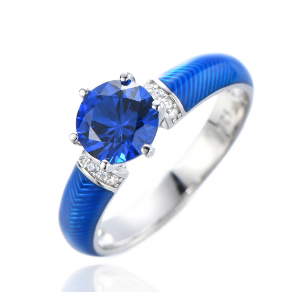 الصين اليدوية اللون الأزرق المينا الأزرق الياقوت خاتم الفضة الاسترليني مكعب 