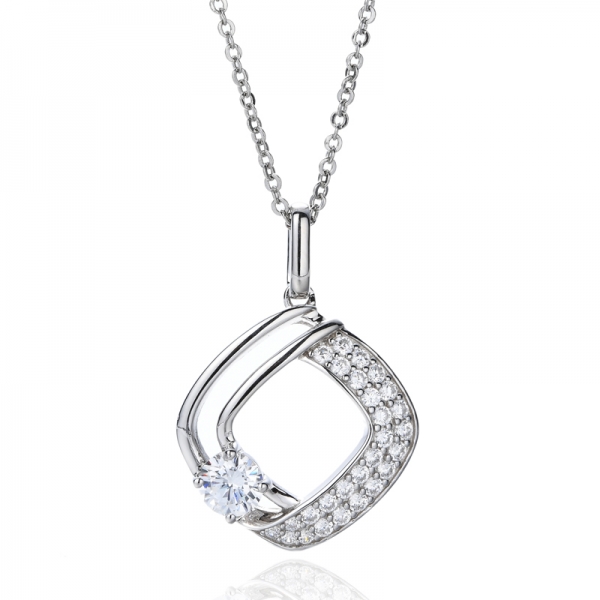 White Cubic Zircon Rhodium Silver Pendant 