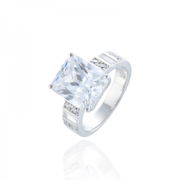 925 Octagon Tanzanite And White Cubic Zircon Rhodium Silver Ring 