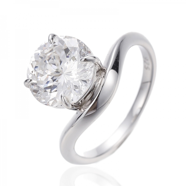 Round White Cubic Zircon Rhodium Silver Ring 