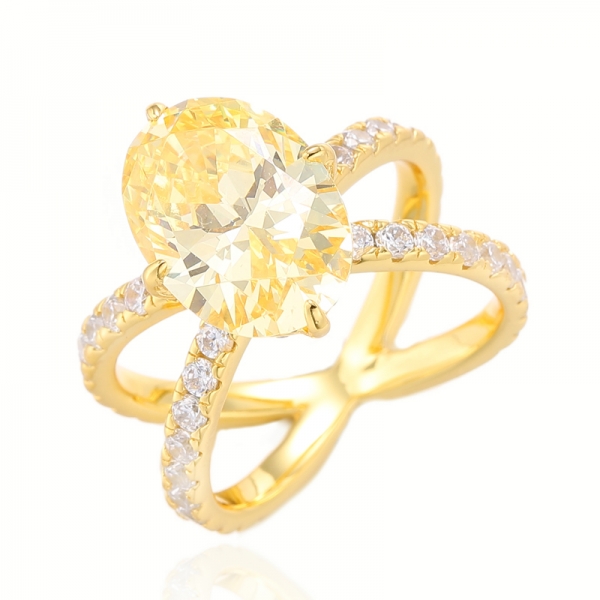 شكل بيضاوي الماس الأصفر والأبيض روند مكعب الزركون الفضة مع طلاء الذهب 