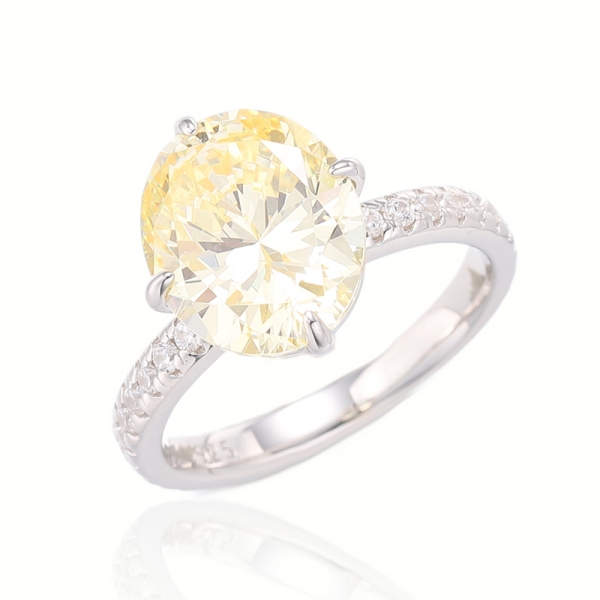 شكل بيضاوي الماس الأصفر ومستديرة الأبيض مكعب الزركون الروديوم الفضة الدائري 