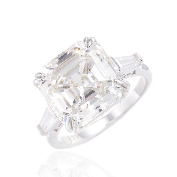 Asscher Diamond G وخاتم من الفضة والروديوم والزركون الأبيض المدبب 