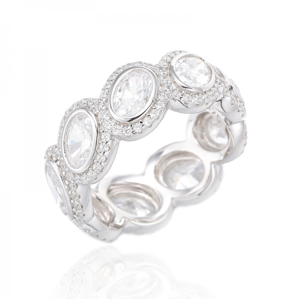 خاتم مورجانيت نانو بيضاوي الشكل وخاتم الخلود من الفضة الزركون الأبيض المستدير مع طلاء الذهب الوردي 