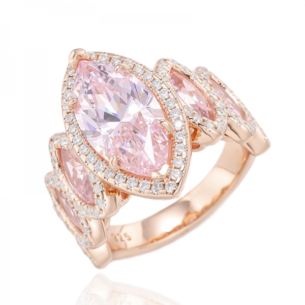 خاتم ماركيز باللون الوردي الماسي وخاتم ماركيز باللون الوردي الفضي مع طلاء ذهبي وردي 