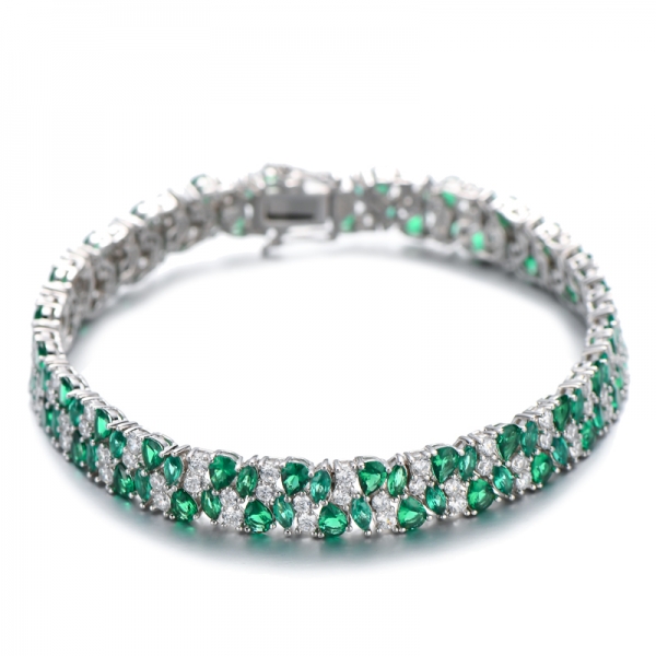 Marquise Green Nano و Round White Zircon Rhodium Silver Sillet 