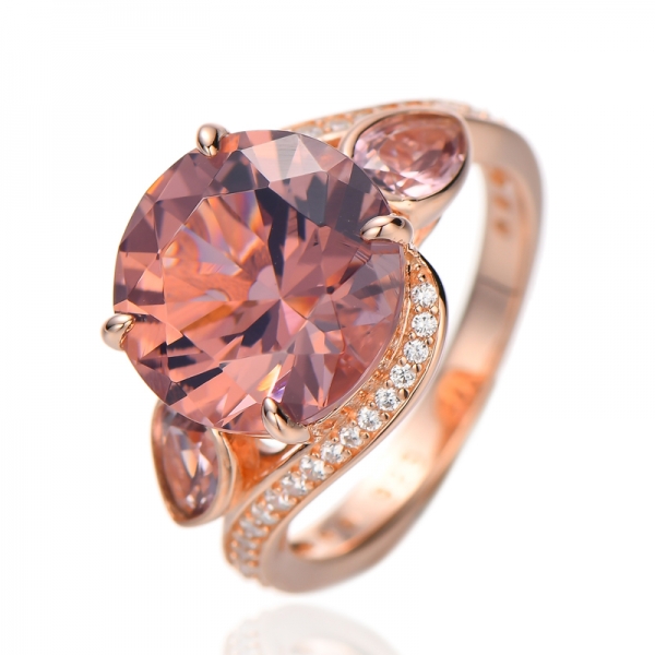 round and pear shape morganite nano silver ring with rose gold plating 