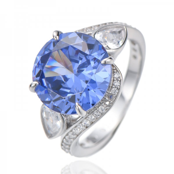 round and pear shape morganite nano silver ring with rose gold plating 