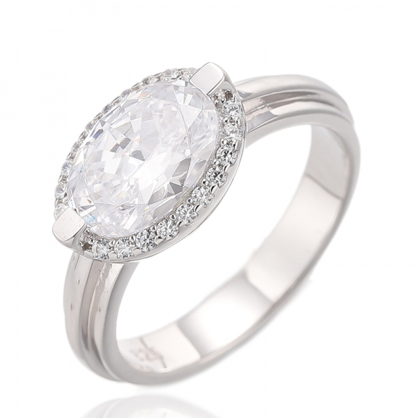 خاتم فضي بيضاوي الشكل مرصع بالألماس الوردي والأبيض الدائري مع طلاء من الذهب الوردي 