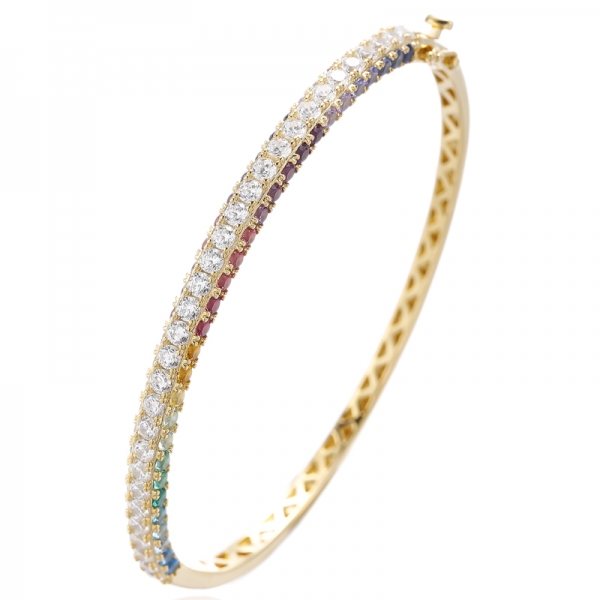 سوار دائري من الفضة المطلية بالروديوم ومرصع بأحجار الزركون الأبيض وقوس قزح 