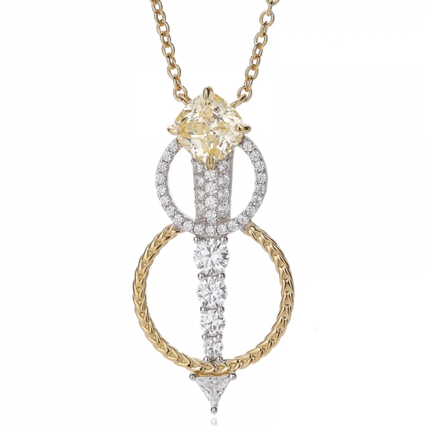 قلادة فضية من حجر الأوبال الأبيض المستدير والزركون المكعب مع طلاء بلونين 