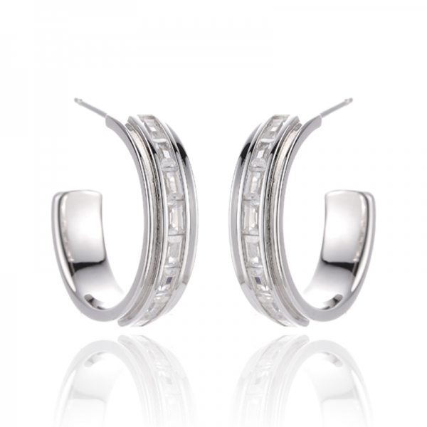 قرط باجيت قوس قزح مكعب من الزركون والروديوم الفضي 